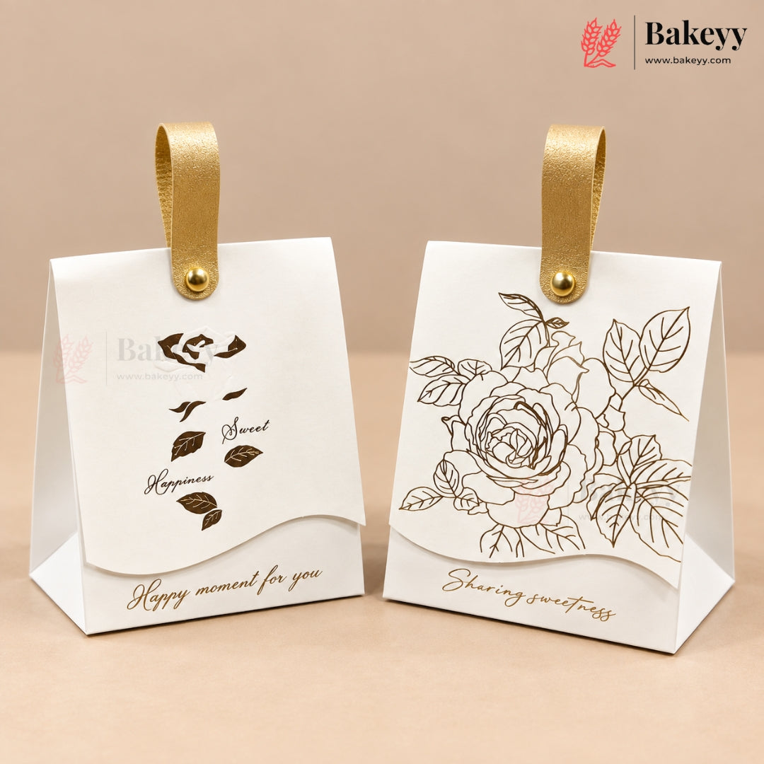 Embossed Premium Bow Gift Box with Leather Handle | 2 Designs | Pack of 10