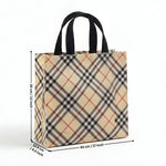 Premium Checkered Laminated Carry Bags | Beige & Tan Plaid 2 Design Design Option | 3 Size Options | Pack of 50