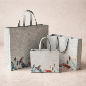 GreyPatternedLaminatedCarryBagwithFeatherArtwork_4 - Bakeyy.com