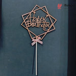 8.5 Inch | Metallic Rose Gold Happy Birthday Cake Topper with Ribbon | Metallic Rose Gold | 1 Piece