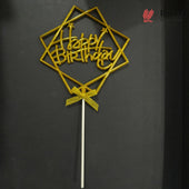 8.5 Inch | Metallic Gold Happy Birthday Cake Topper with Ribbon | Metallic Gold | 1 Piece