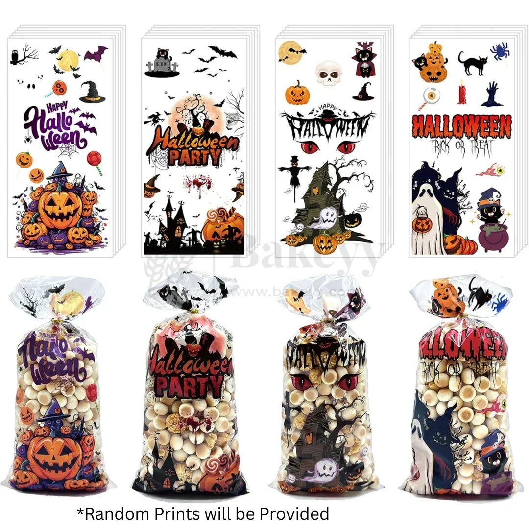 Halloween Cellophane Treat Bags With 50 Pieces Twists | Pack of 50 - Bakeyy.com - India - Halloween Cellophane Treat Bags With 50 Pieces Twists | Pack of 50 - Default Title