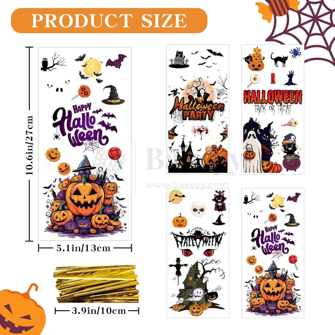 Halloween Cellophane Treat Bags With 50 Pieces Twists | Pack of 50