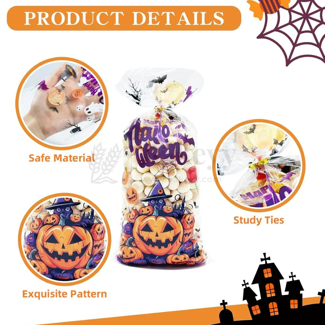Halloween Cellophane Treat Bags With 50 Pieces Twists | Pack of 50