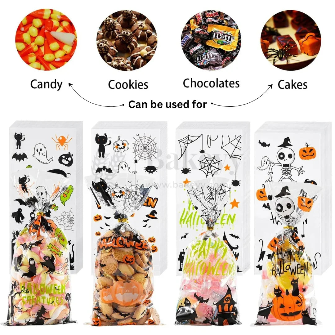 Halloween Cellophane Treat Bags With 50 Pieces Twists | Pack of 50