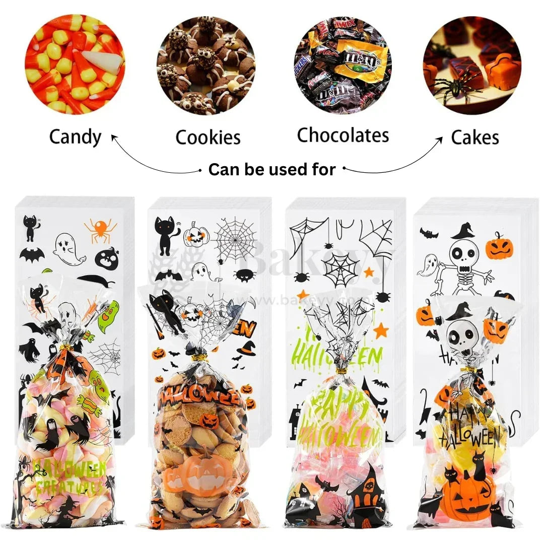 Halloween Cellophane Treat Bags With 50 Pieces Twists | Pack of 50 - Bakeyy.com - India - Halloween Cellophane Treat Bags With 50 Pieces Twists | Pack of 50 - Default Title