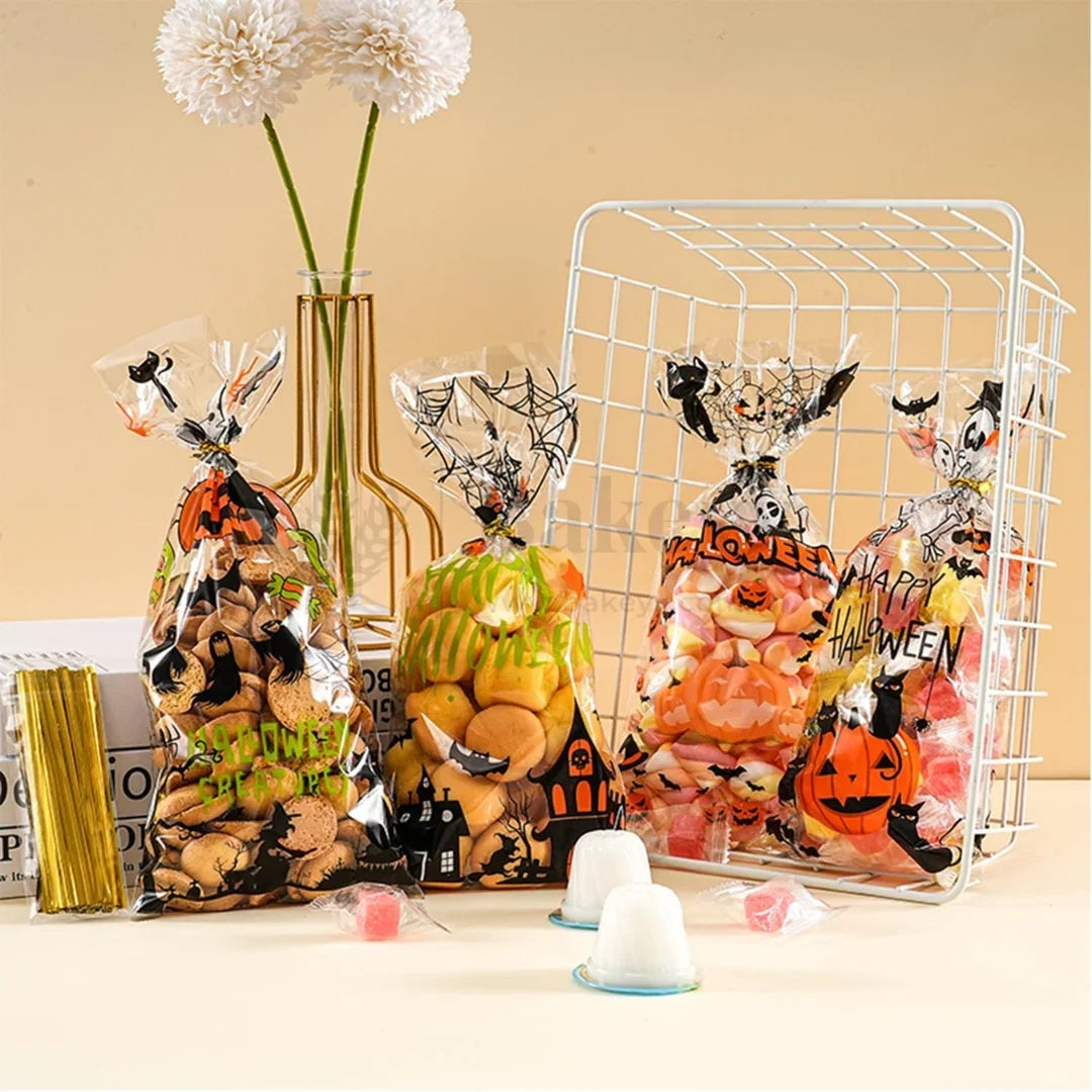 Halloween Cellophane Treat Bags With 50 Pieces Twists | Pack of 50