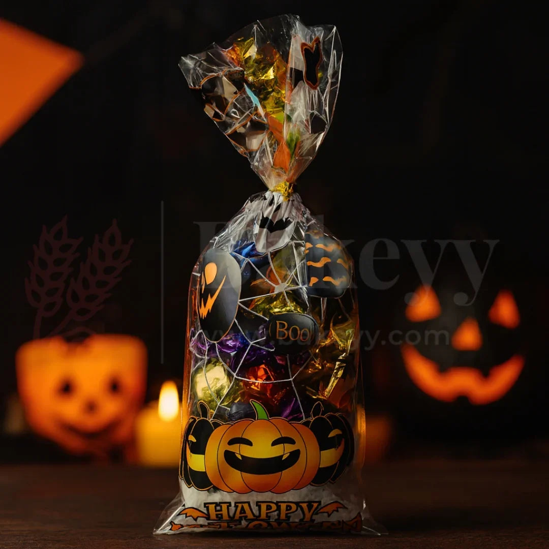 Halloween Cellophane Treat Bags With 50 Pieces Twists | Pack of 50