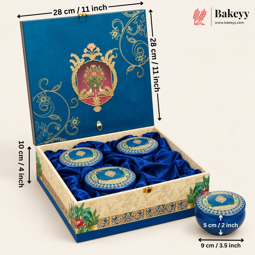 Royal Pichwai MDF Hamper Box with 4 Matka Jars | 2 Designs | Pack of 1