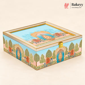 Royal Pichwai MDF Hamper Box with 4 Matka Metal Tins| 2 Designs | Pack of 1