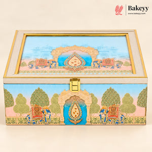Royal Pichwai MDF Hamper Box with 4 Matka Metal Tins| 2 Designs | Pack of 1