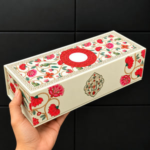 Floral Embossed MDF Hamper Box with 3 Glass Jars & Magnetic Lock | Pack of 1