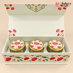 Floral Embossed MDF Hamper Box with 3 Glass Jars & Magnetic Lock | Pack of 1