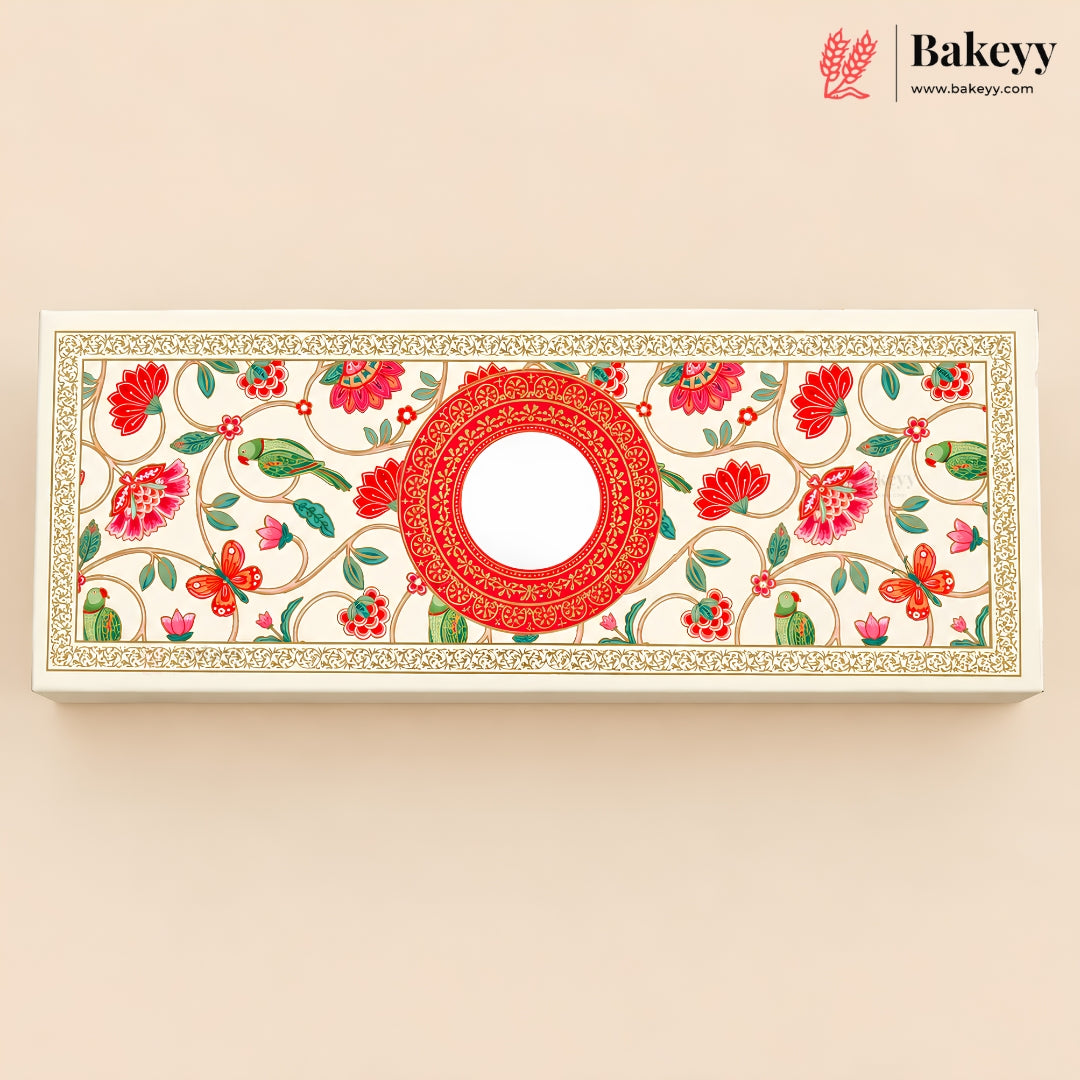 Floral Embossed MDF Hamper Box with 3 Glass Jars & Magnetic Lock | Pack of 1