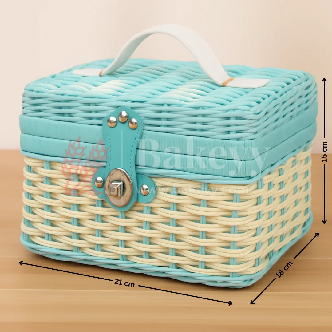 21x18x15 cm | Handmade Aqua Blue Wicker Storage Basket | 1 Piece