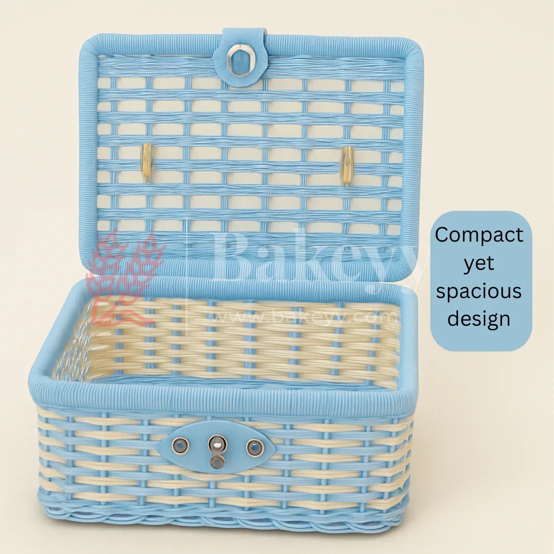 21x18x15 cm | Handmade Aqua Blue Wicker Storage Basket | 1 Piece - Bakeyy.com - India - 21x18x15 cm | Handmade Aqua Blue Wicker Storage Basket | 1 Piece - Default Title