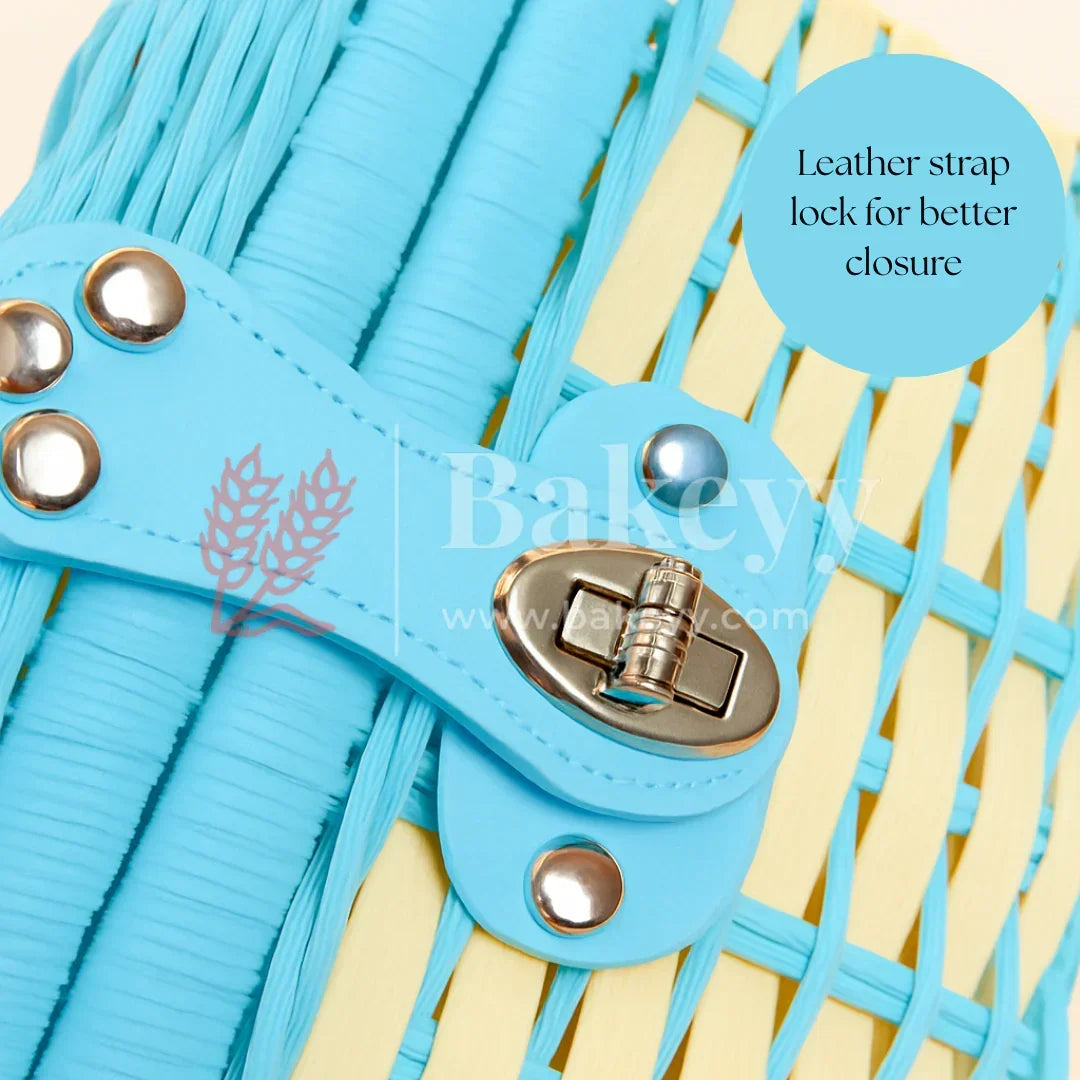 21x18x15 cm | Handmade Aqua Blue Wicker Storage Basket | 1 Piece - Bakeyy.com - India - 21x18x15 cm | Handmade Aqua Blue Wicker Storage Basket | 1 Piece - Default Title