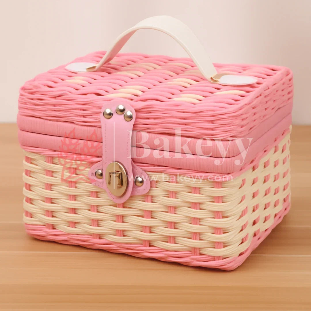 21x18x15 cm | Handmade Pink Storage Basket | 1 Piece - Bakeyy.com - India - 21x18x15 cm | Handmade Pink Storage Basket | 1 Piece - Default Title