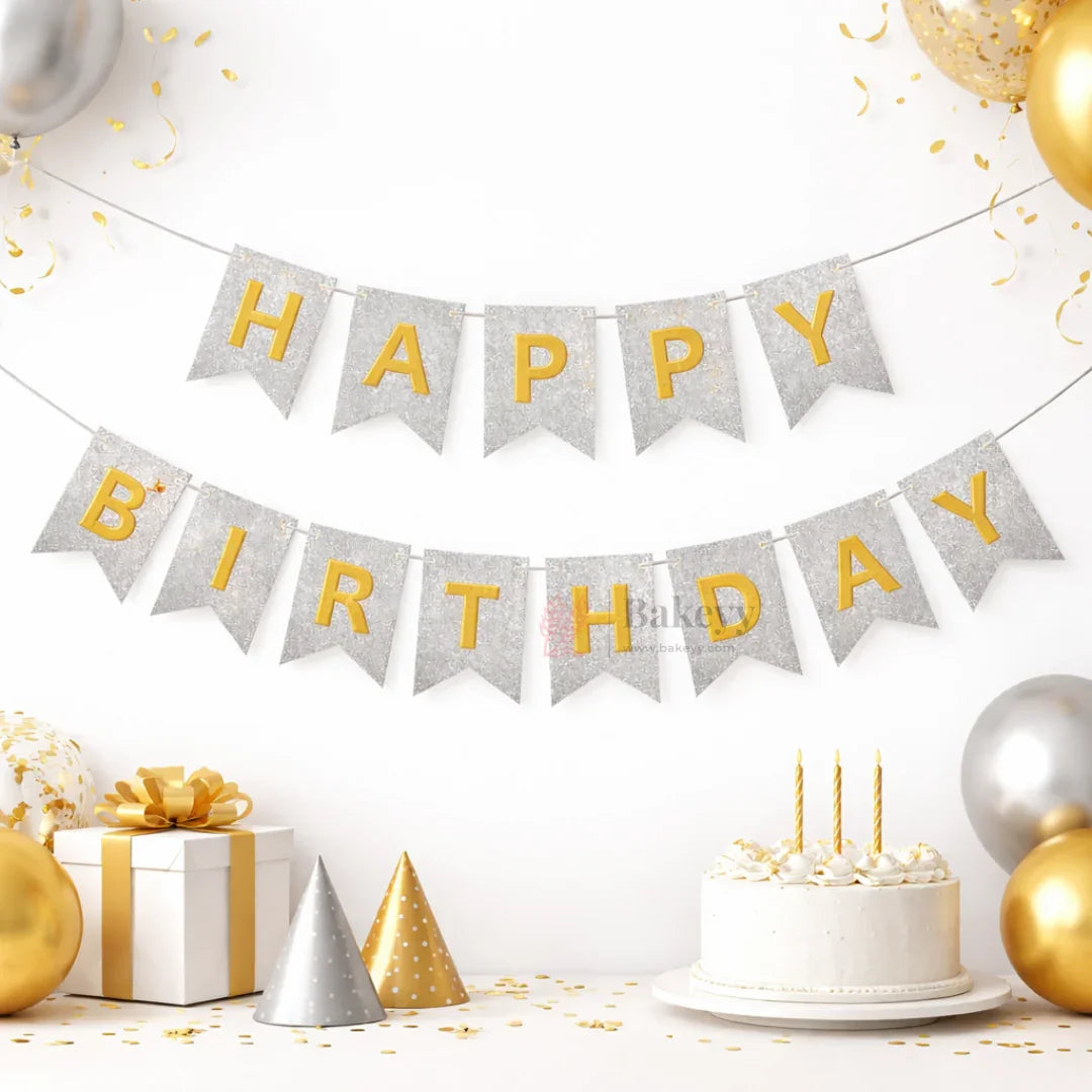 Happy Birthday Glitter Banner Decoration Premium Party Bunting Set Pack of 1