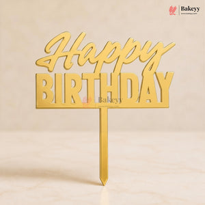 Gold Acrylic Happy Birthday Cake Topper | Laser Cut Cake Decoration | Pack of 1
