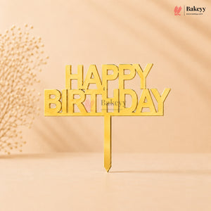 Gold Acrylic Happy Birthday Cake Topper | Laser Cut Cake Decoration | Pack of 1