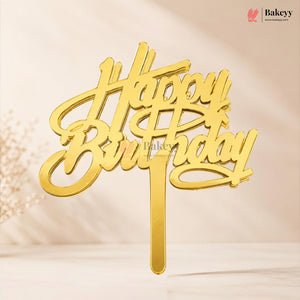 Gold Acrylic Happy Birthday Cake Topper | Laser Cut Cake Decoration | Pack of 1
