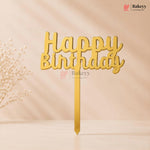 Gold Acrylic Happy Birthday Cake Topper | Laser Cut Cake Decoration | Pack of 1