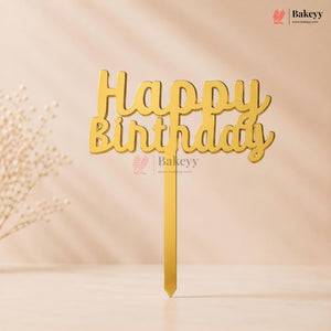 Gold Acrylic Happy Birthday Cake Topper | Laser Cut Cake Decoration | Pack of 1
