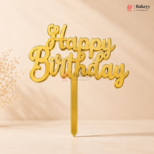 Gold Acrylic Happy Birthday Cake Topper | Laser Cut Cake Decoration | Pack of 1
