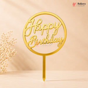 Gold Acrylic Happy Birthday Cake Topper | Laser Cut Cake Decoration | Pack of 1