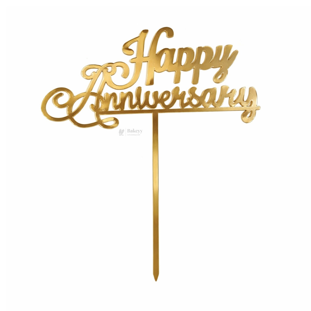 4 Inch Happy Anniversary Acrylic Cake Topper | Assorted Elegant Designs | Celebration Cake Decoration | Pack of 1