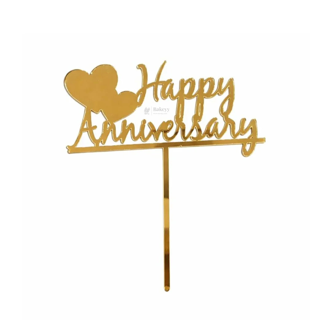 4 Inch Happy Anniversary Acrylic Cake Topper | Assorted Elegant Designs | Celebration Cake Decoration | Pack of 1