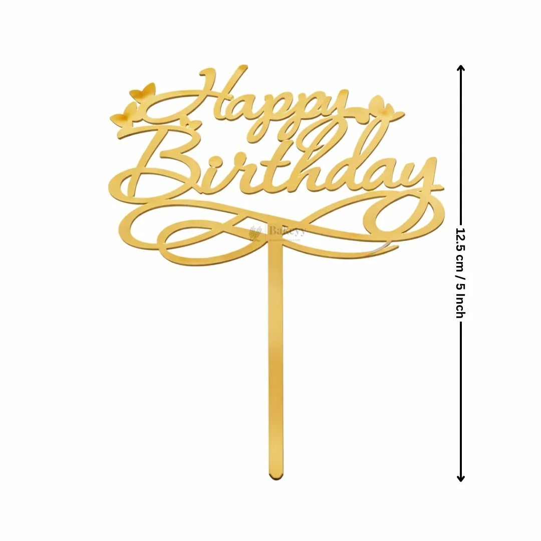 Happy Birthday Acrylic Cake Topper | Elegant Birthday Designs | Cake Decoration Accessory - Bakeyy.com - India - Happy Birthday Acrylic Cake Topper | Elegant Birthday Designs | Cake Decoration Accessory - Design 3 / 5 Inch | Pack of 5 75.00