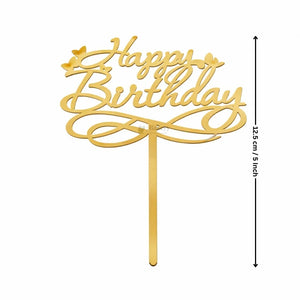 Happy Birthday Acrylic Cake Topper | Elegant Birthday Designs | Cake Decoration Accessory - Bakeyy.com - India - Happy Birthday Acrylic Cake Topper | Elegant Birthday Designs | Cake Decoration Accessory - Design 3 / 5 Inch | Pack of 5 75.00