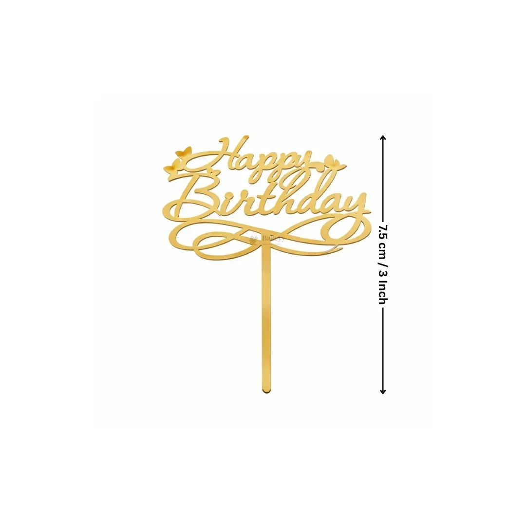 Happy Birthday Acrylic Cake Topper | Elegant Birthday Designs | Cake Decoration Accessory - Bakeyy.com - India - Happy Birthday Acrylic Cake Topper | Elegant Birthday Designs | Cake Decoration Accessory - Design 3 / 3 Inch | Pack of 10 80.00