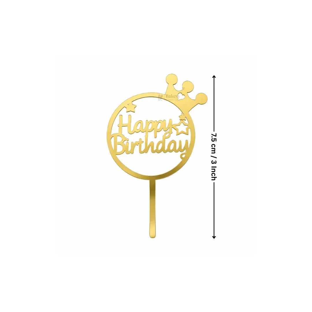 Happy Birthday Acrylic Cake Topper | Elegant Birthday Designs | Cake Decoration Accessory - Bakeyy.com - India - Happy Birthday Acrylic Cake Topper | Elegant Birthday Designs | Cake Decoration Accessory - Design 4 / 3 Inch | Pack of 10 80.00