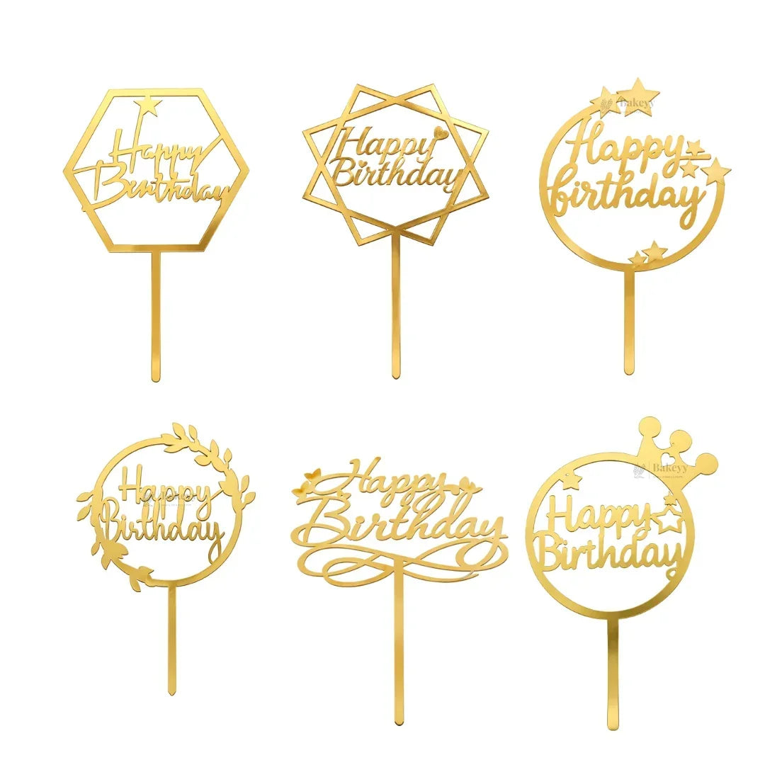 Happy Birthday Acrylic Cake Topper | Elegant Birthday Designs | Cake Decoration Accessory - Bakeyy.com - India - Happy Birthday Acrylic Cake Topper | Elegant Birthday Designs | Cake Decoration Accessory - Design 1 / 3 Inch | Pack of 10 80.00