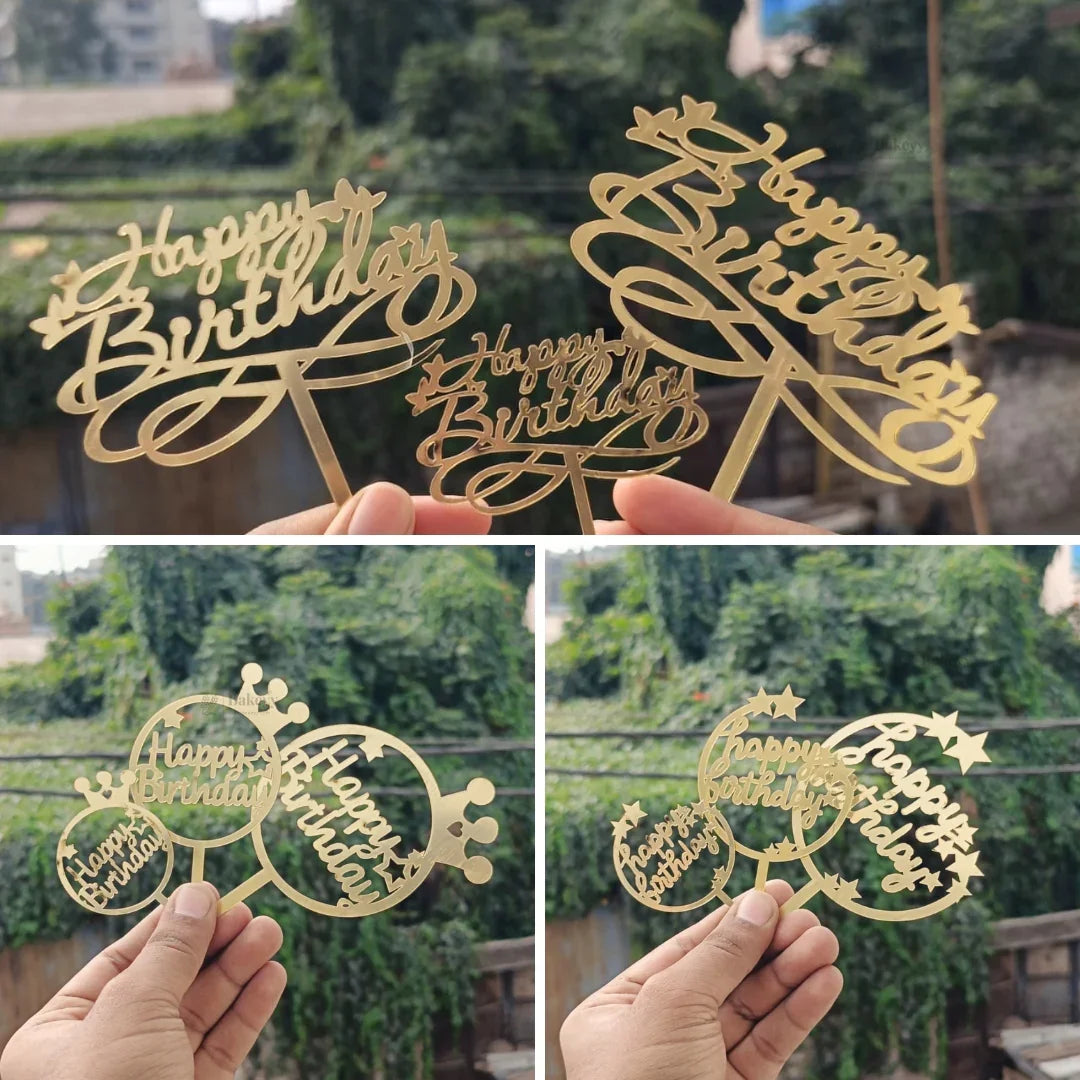 Happy Birthday Acrylic Cake Topper | Elegant Birthday Designs | Cake Decoration Accessory