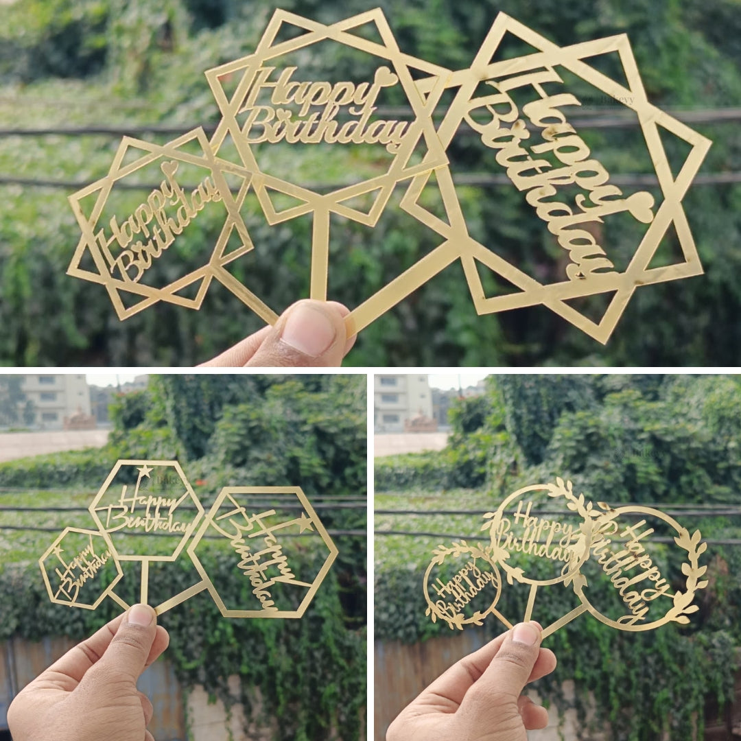 Happy Birthday Acrylic Cake Topper | Elegant Birthday Designs | Cake Decoration Accessory