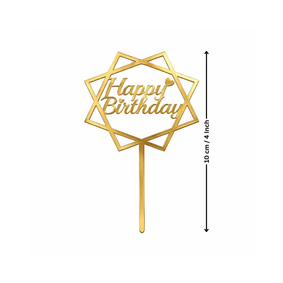 Happy Birthday Acrylic Cake Topper | Elegant Birthday Designs | Cake Decoration Accessory - Bakeyy.com - India - Happy Birthday Acrylic Cake Topper | Elegant Birthday Designs | Cake Decoration Accessory - Design 5 / 4 Inch | Pack of 5 60.00