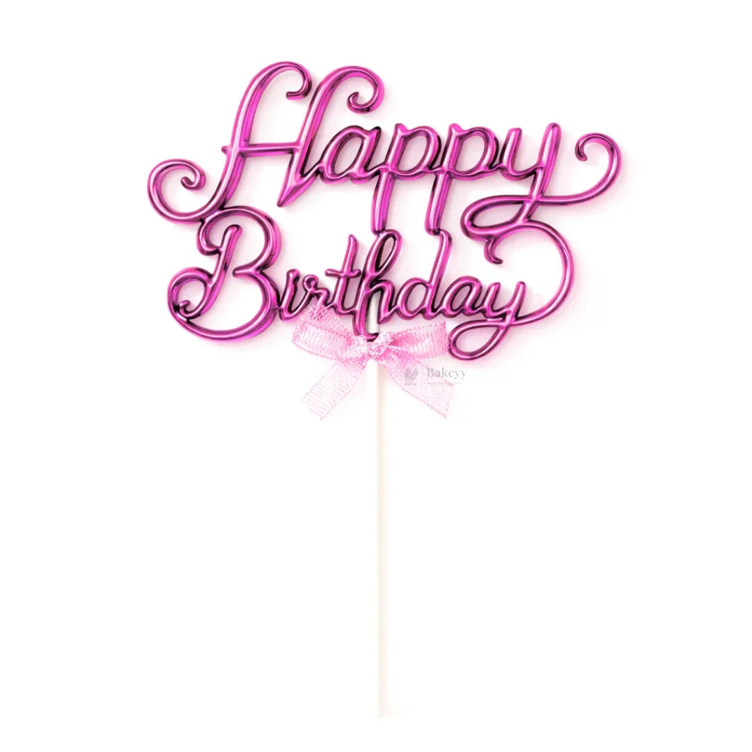 8.5 Inch | Metallic Pink Happy Birthday Cake Topper with Ribbon | Metallic Pink | 1 Piece - Bakeyy.com - India - 8.5 Inch | Metallic Pink Happy Birthday Cake Topper with Ribbon | Metallic Pink | 1 Piece - Design 3 30.00