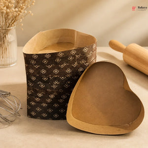 Kraft paper products including a heart-shaped container and a patterned basket on a neutral background.