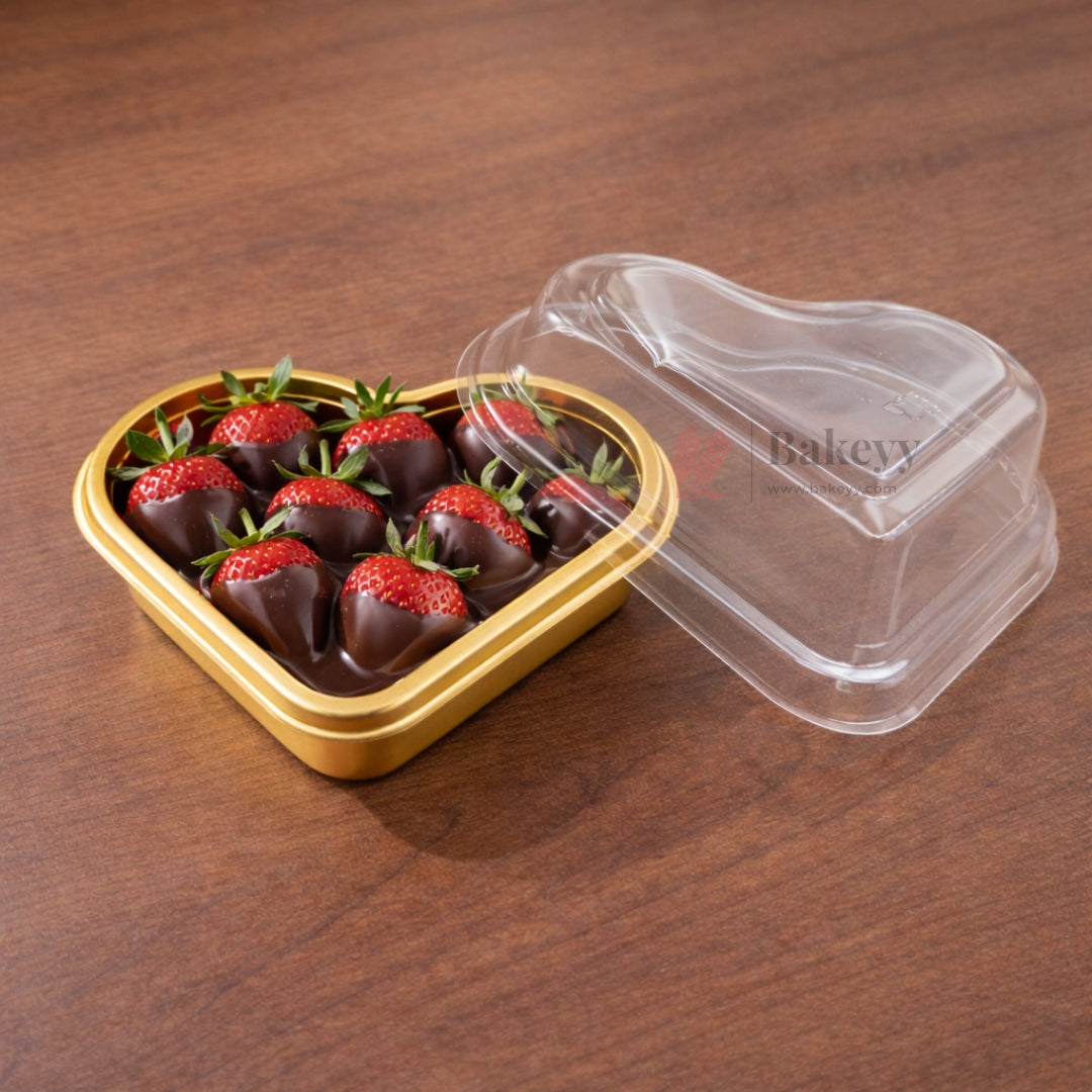 Heart Shape Chocolate Box with Transparent Lid | Gold Base Premium Packaging Box | Pack of 50
