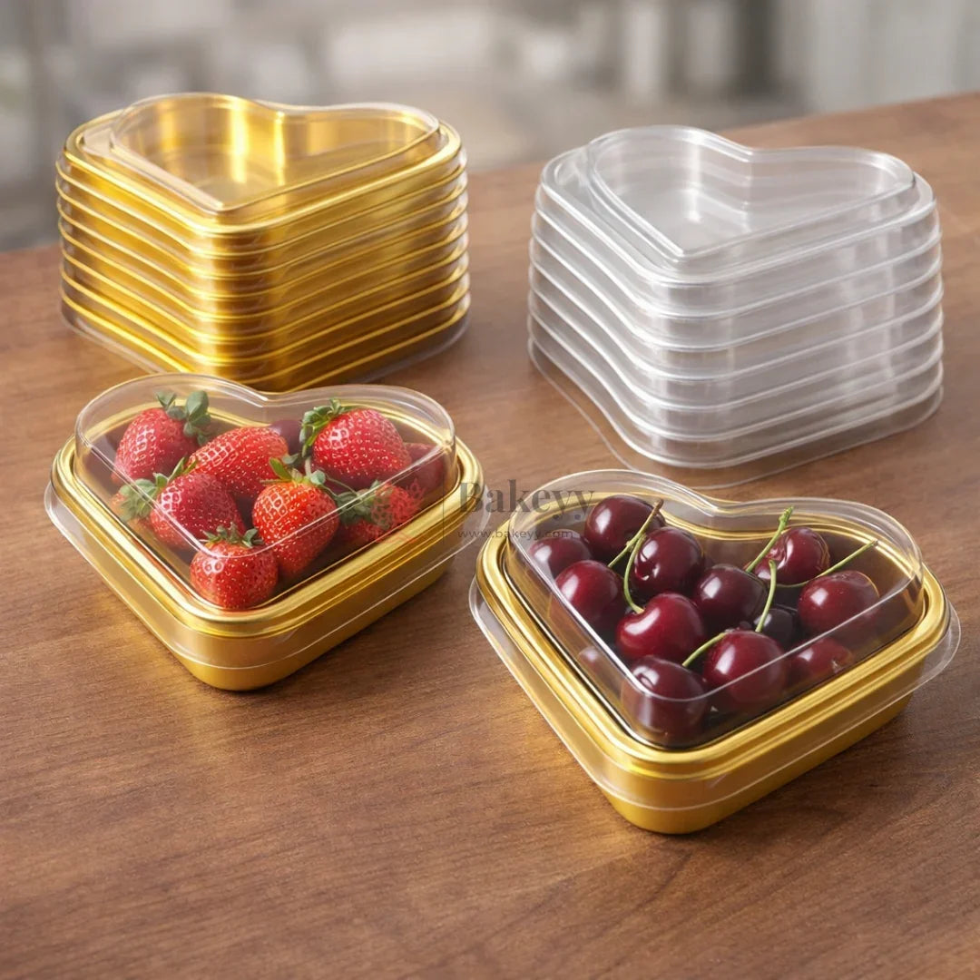 Heart Shape Chocolate Box with Transparent Lid | Gold Base Premium Packaging Box | Pack of 50