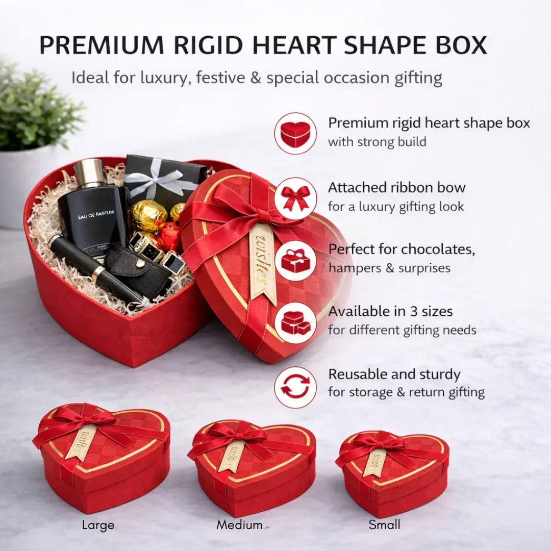 HeartShapeRedRigidGiftBoxwithRibbon - Bakeyy.com