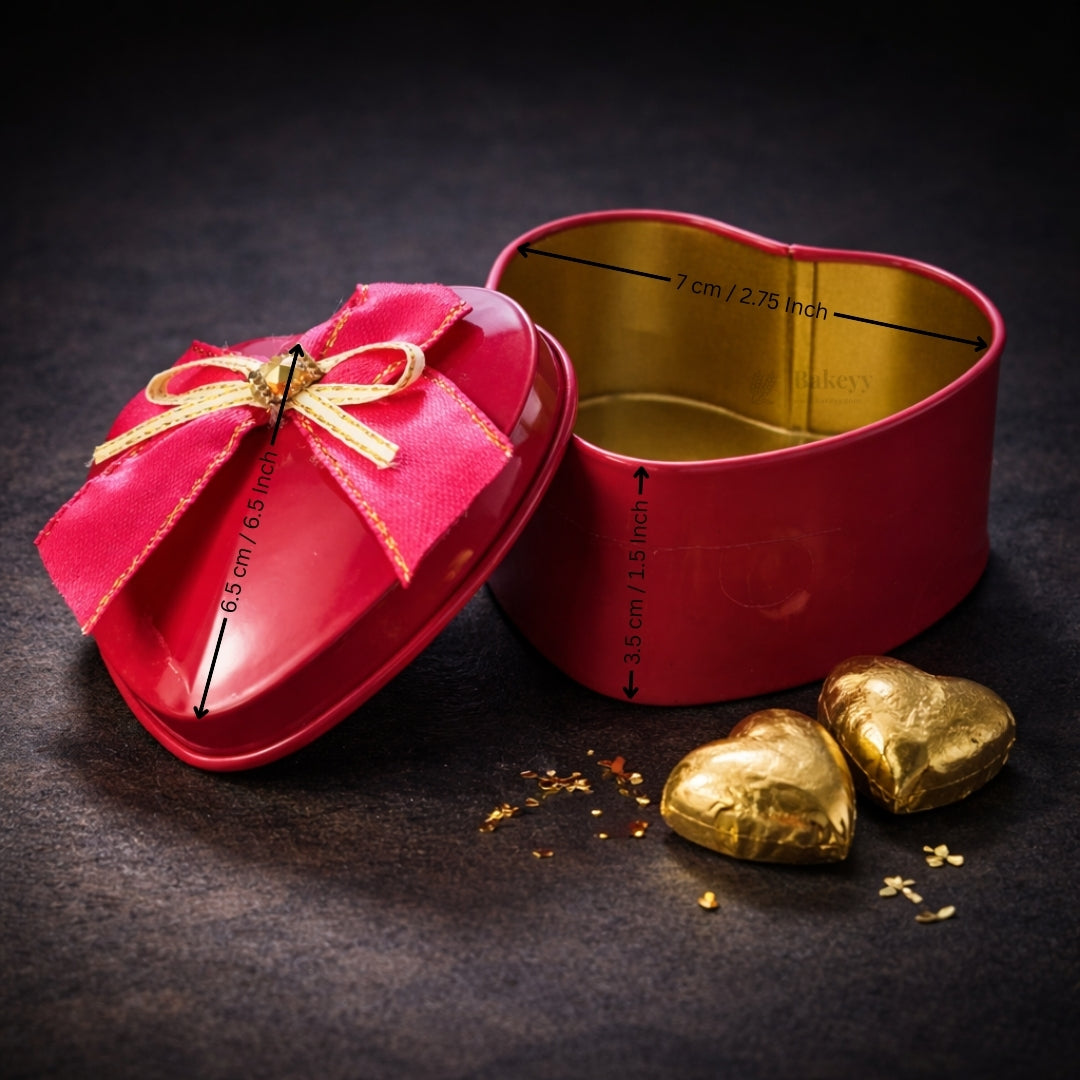 Heart Shaped Tin Box | Mixed Colours with Bow | Empty Decorative Tin Box | Pack of 12