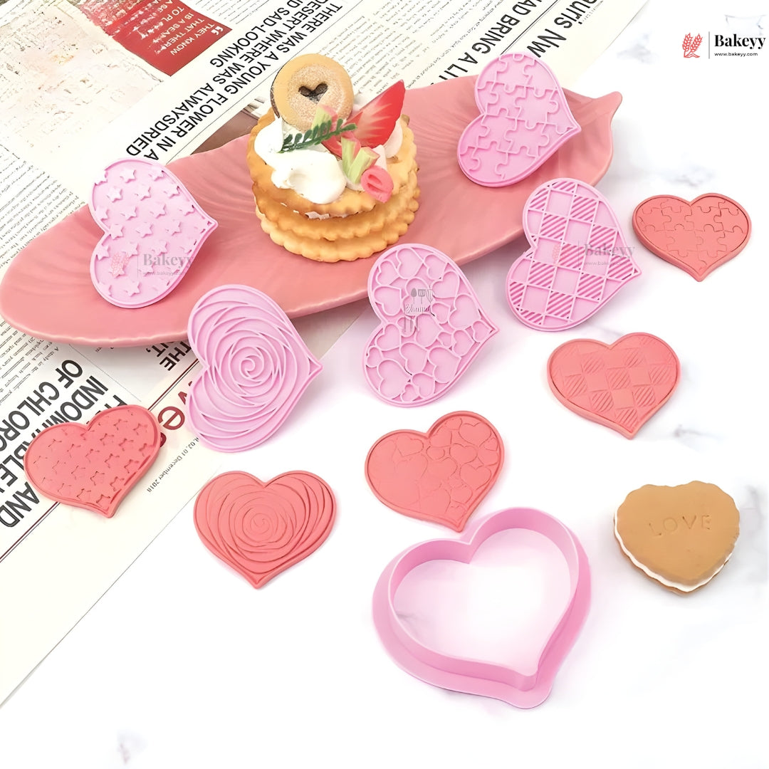 Heart Theme Cookie Cutter & Embosser Set | 8 Piece | Pack of 1