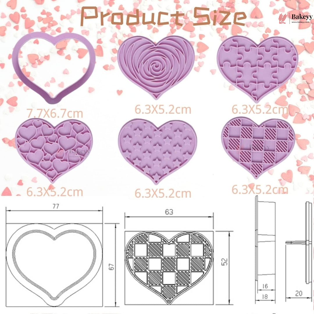 Heart Theme Cookie Cutter & Embosser Set | 8 Piece | Pack of 1