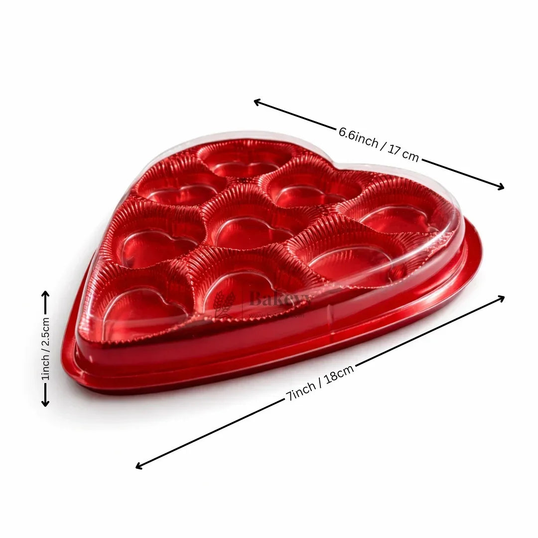 Heart Shape Chocolate Box with 9 Cavities | Transparent Lid Gift Box | Red & Gold Base | Pack of 10 - Bakeyy.com - India - Heart Shape Chocolate Box with 9 Cavities | Transparent Lid Gift Box | Red & Gold Base | Pack of 10 - Red 460.00