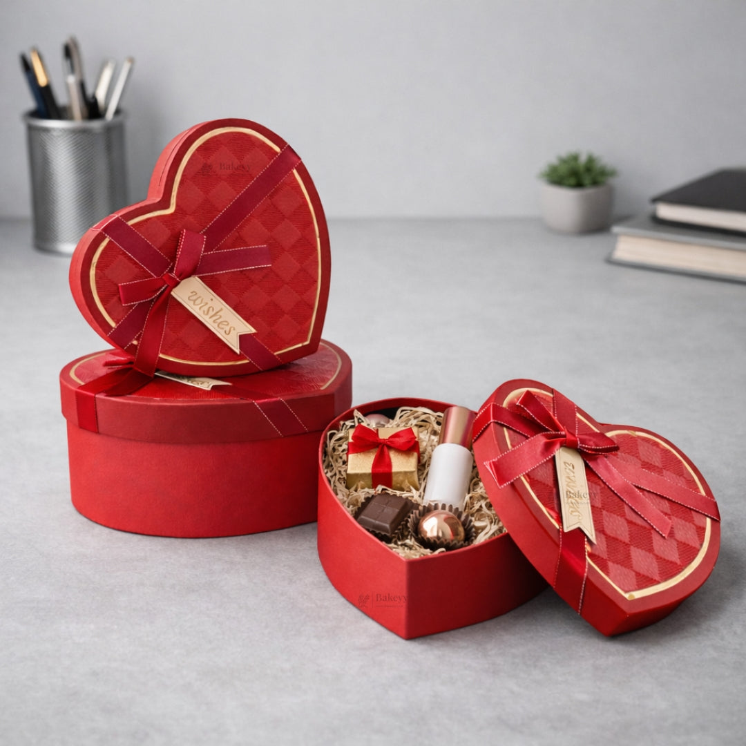 Heart Shape Red Rigid Gift Box with Ribbon | Premium Valentine & Hampers Packaging Box | Luxury Storage & Gifting Box | Available in 3 Sizes | Pack of 1